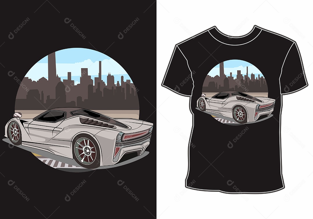 Camiseta com Estampa de Carro Ilustração Vetor EPS