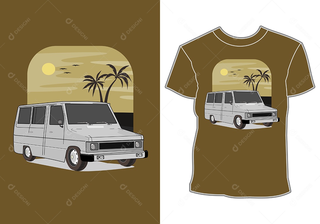 Camiseta com Estampa de Carro Ilustração Vetor EPS