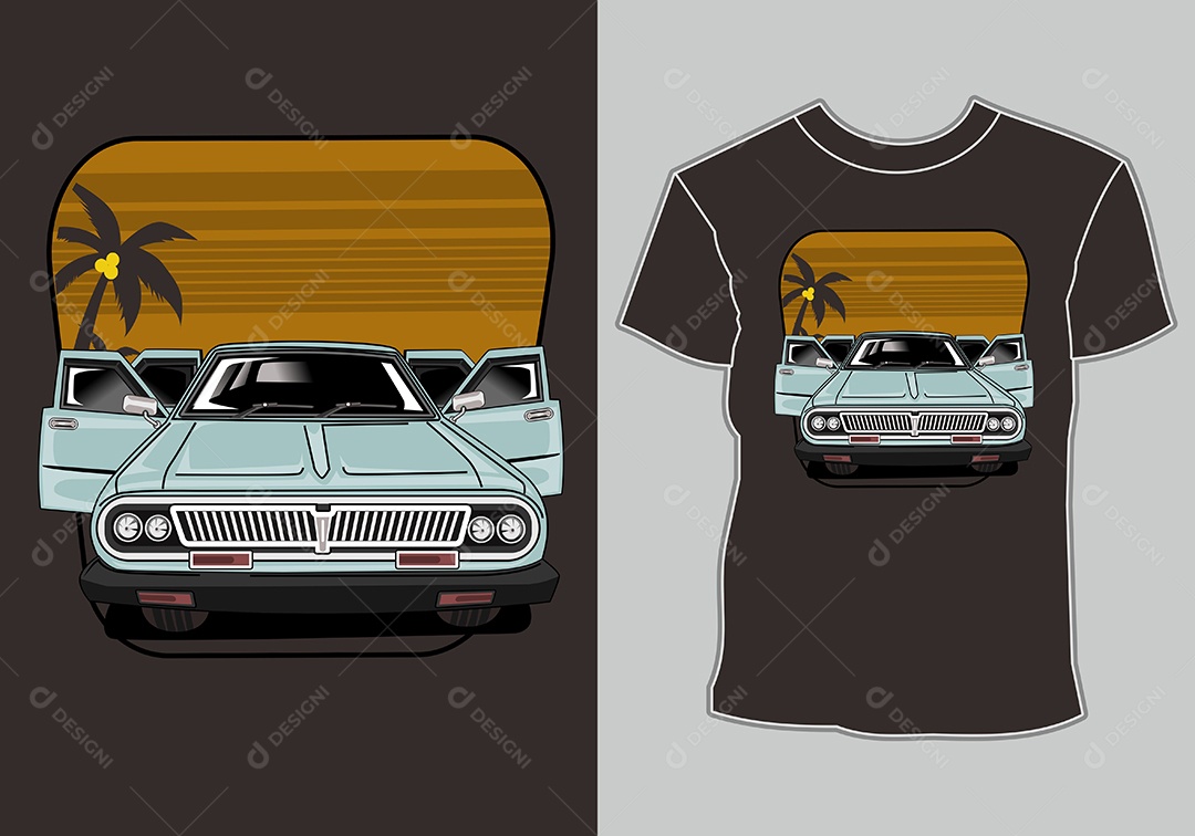 Camiseta com Estampa de Carro Ilustração Vetor EPS