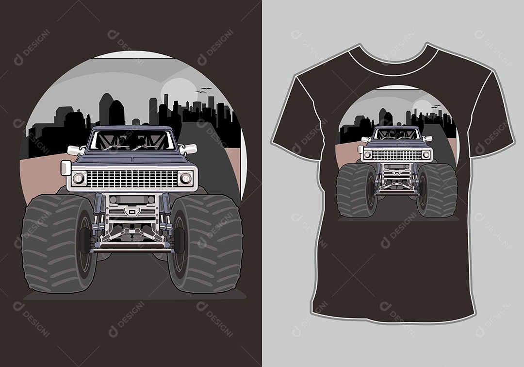 Camiseta com Estampa de Carro Ilustração Vetor EPS