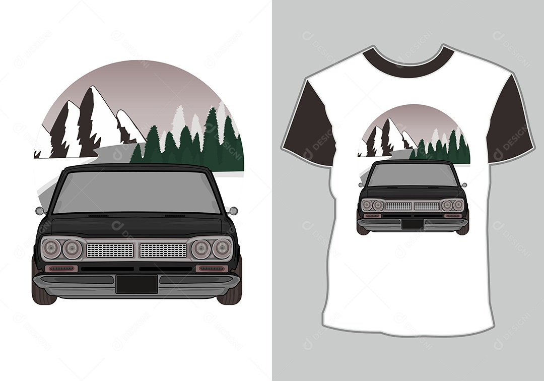 Camiseta com Estampa de Carro Ilustração Vetor EPS