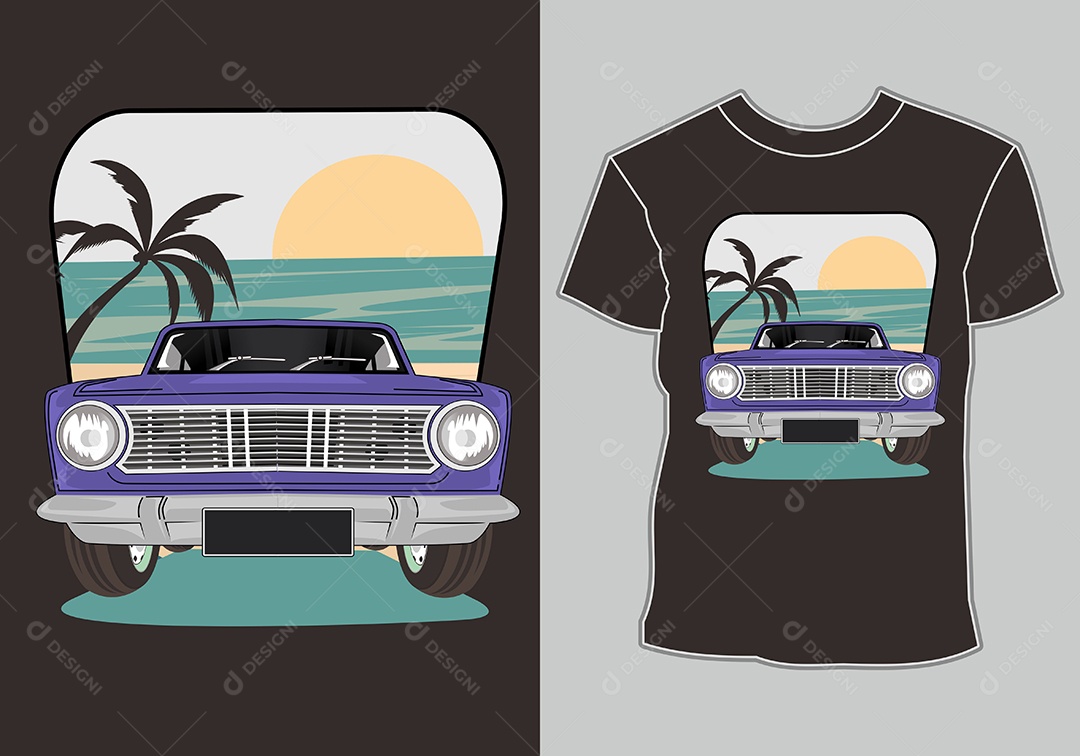Camiseta com Estampa de Carro Ilustração Vetor EPS