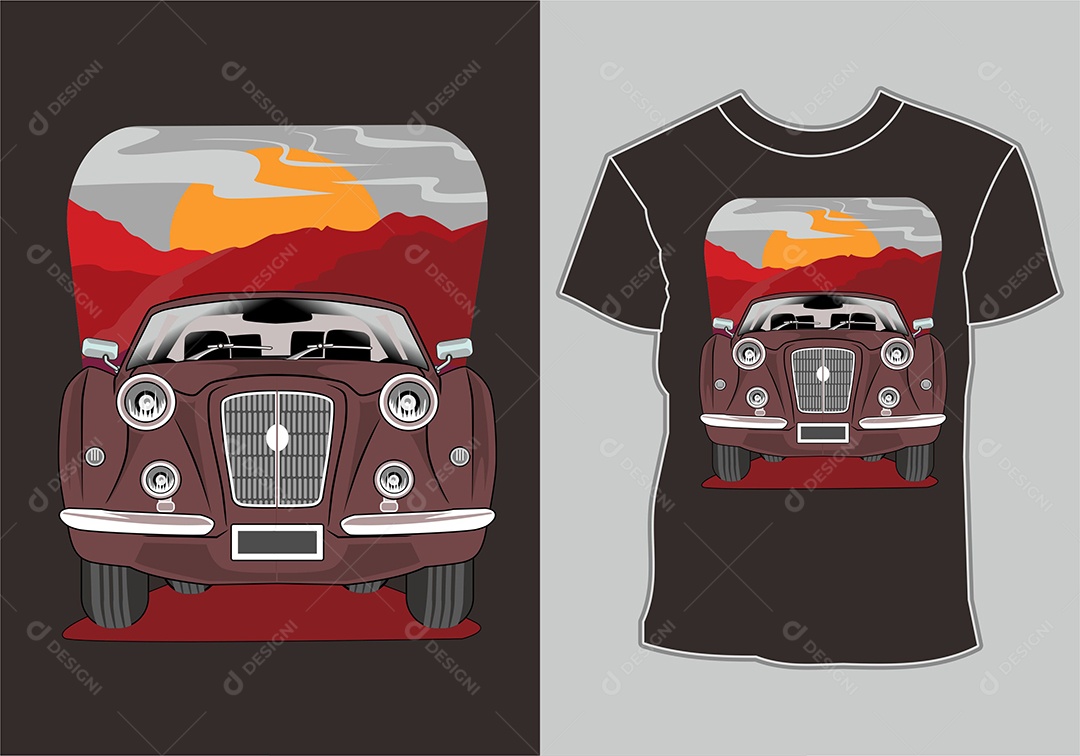 Camiseta com Estampa de Carro Ilustração Vetor EPS