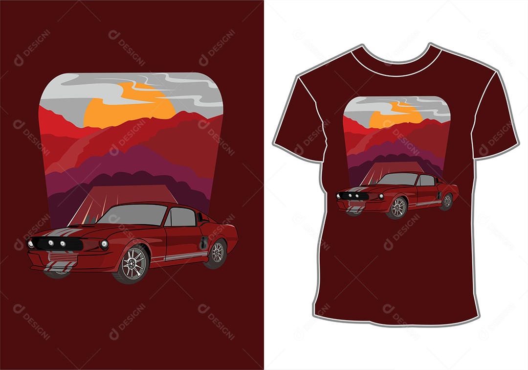 Camiseta com Estampa de Carro Ilustração Vetor EPS