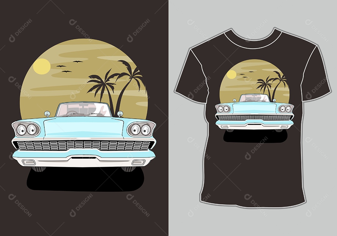 Camiseta com Estampa de Carro Ilustração Vetor EPS