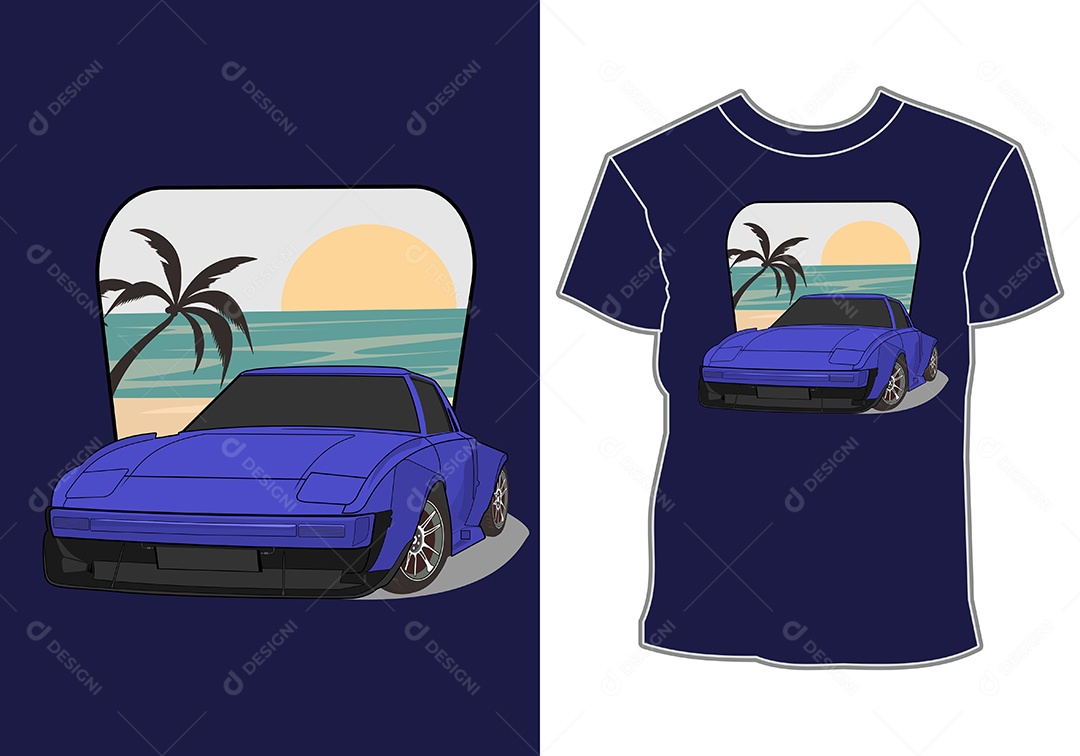 Camiseta com Estampa de Carro Ilustração Vetor EPS
