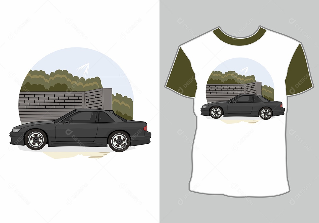 Camiseta com Estampa de Carro Ilustração Vetor EPS
