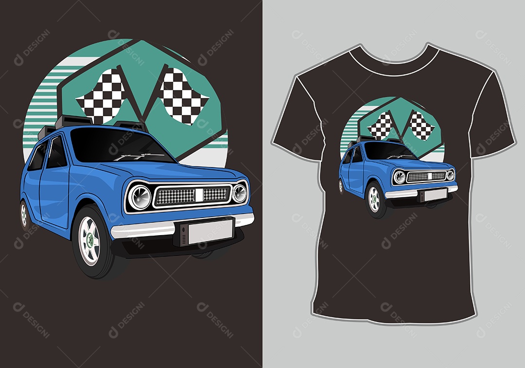 Camiseta com Estampa de Carro Ilustração Vetor EPS