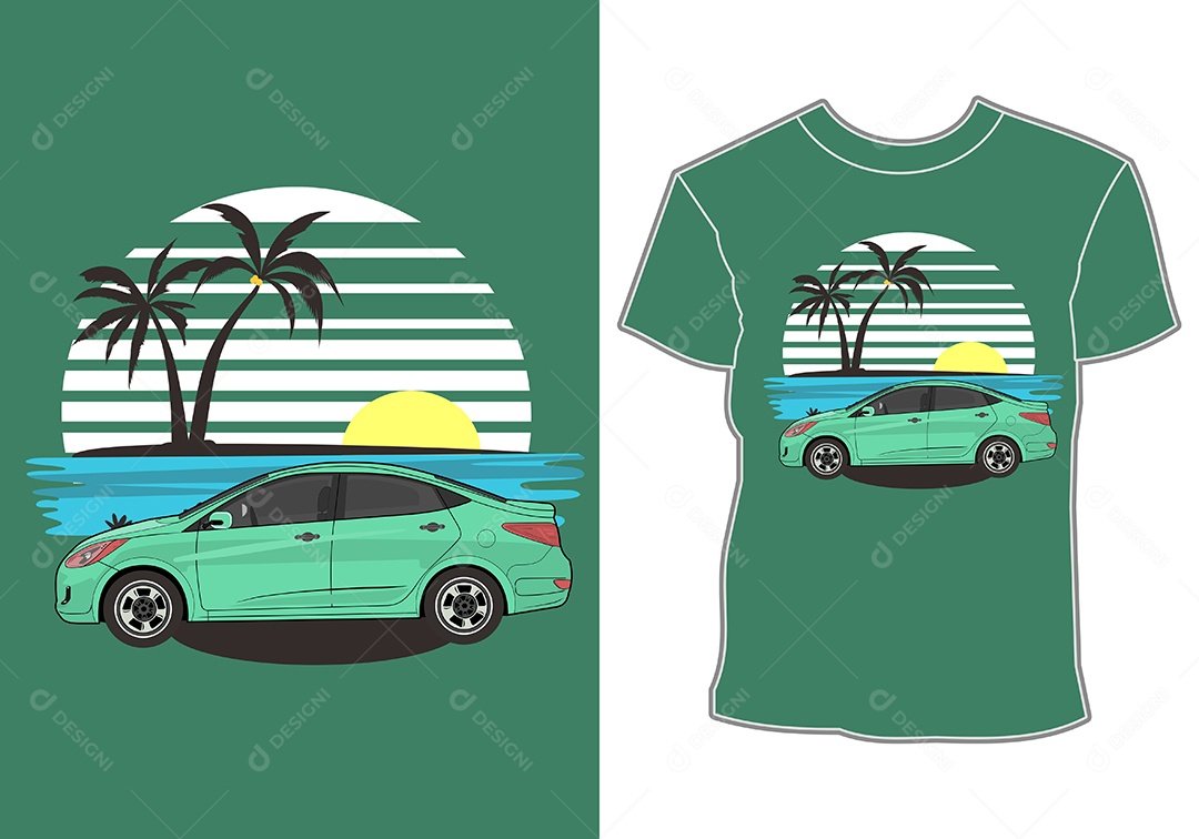 Camiseta com Estampa de Carro Ilustração Vetor EPS