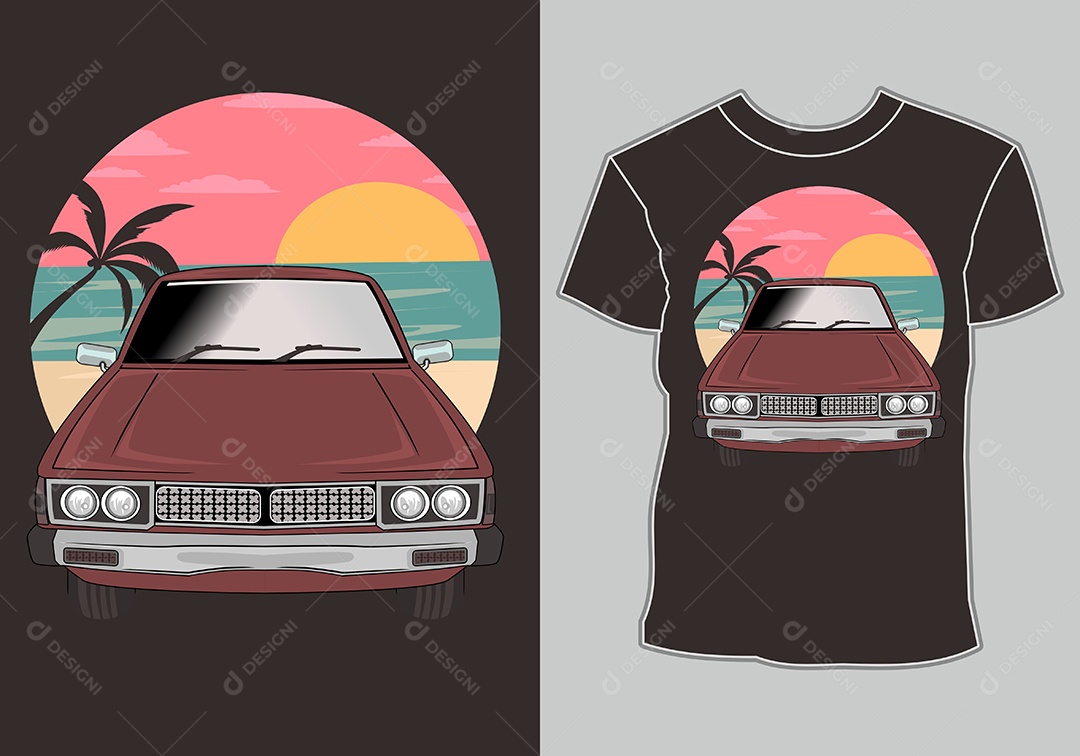 Camiseta com Estampa de Carro Ilustração Vetor EPS