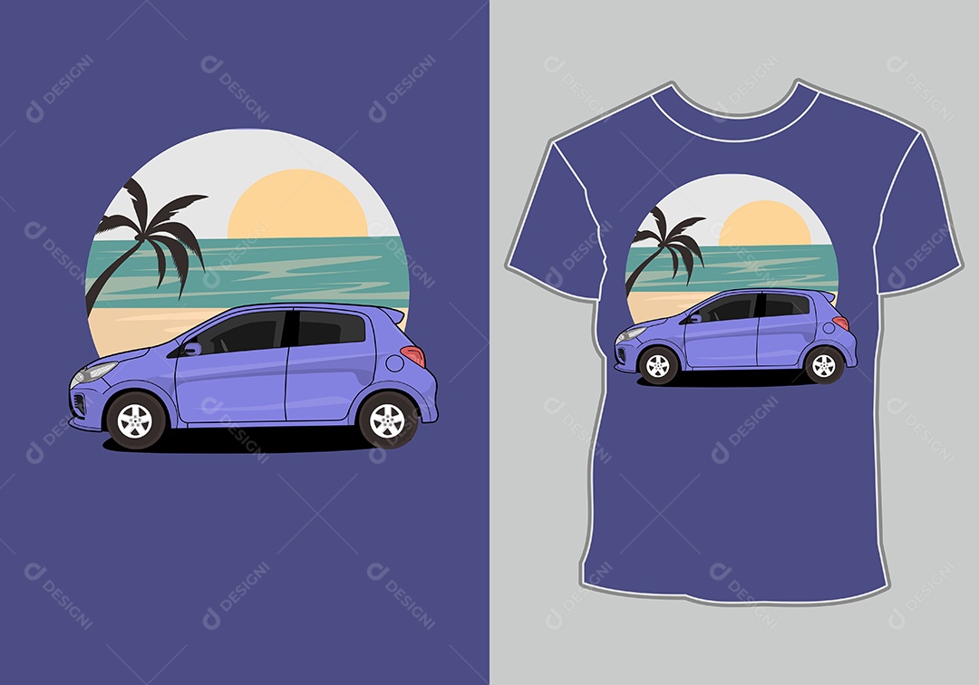 Camiseta com Estampa de Carro Ilustração Vetor EPS