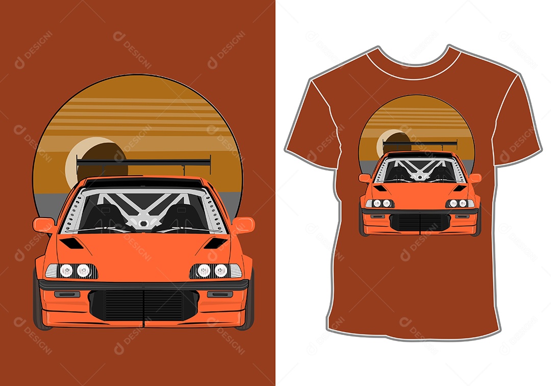 Camiseta com Estampa de Carro Ilustração Vetor EPS