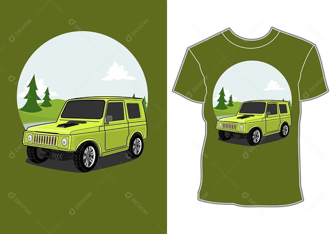 Camiseta com Estampa de Carro Ilustração Vetor EPS