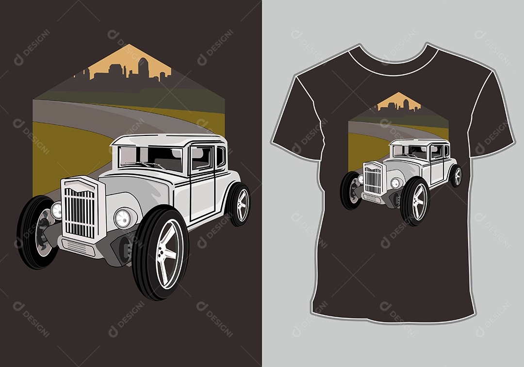 Camiseta com Estampa de Carro Ilustração Vetor EPS