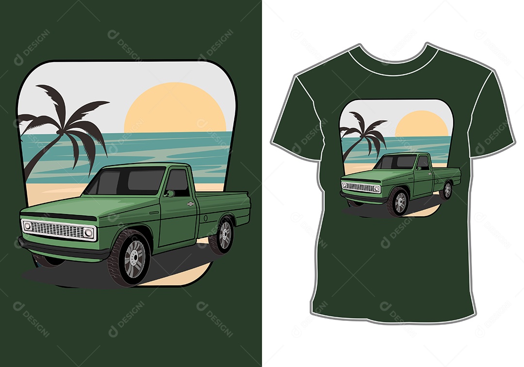 Camiseta com Estampa de Carro Ilustração Vetor EPS