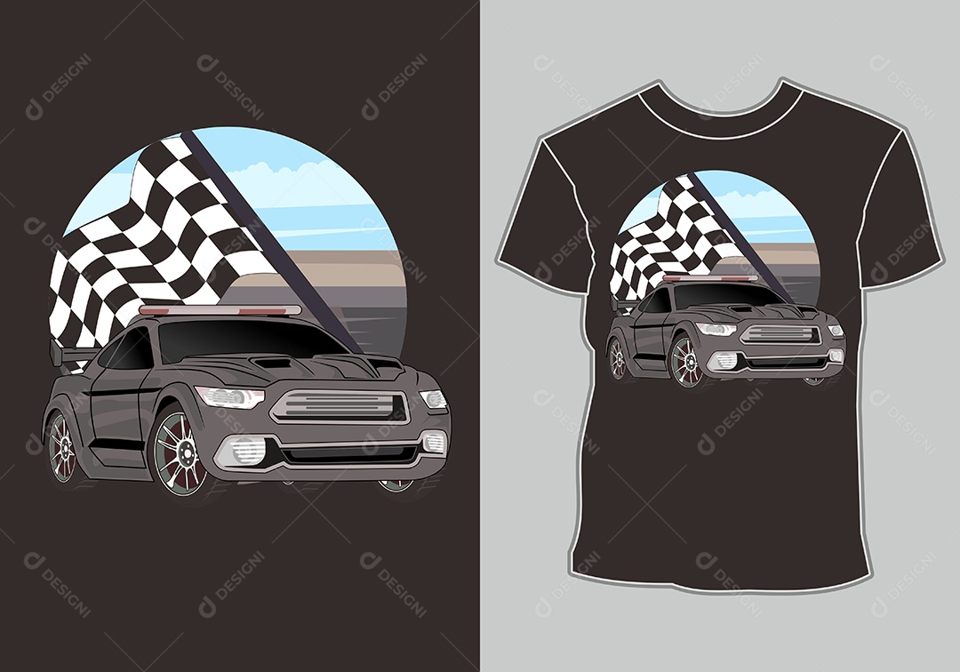 Camiseta com Estampa de Carro Ilustração Vetor EPS