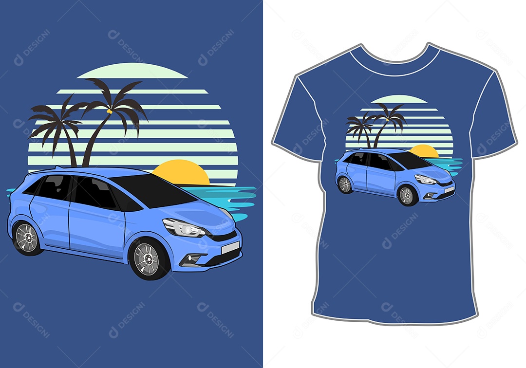 Camiseta com Estampa de Carro Ilustração Vetor EPS