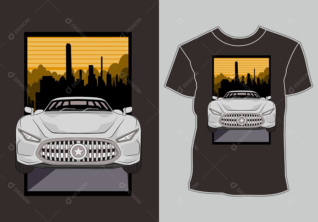 Camiseta com Estampa de Carro Ilustração Vetor EPS