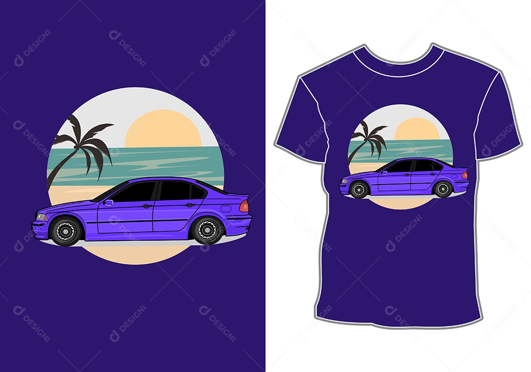 Camiseta com Estampa de Carro Ilustração Vetor EPS