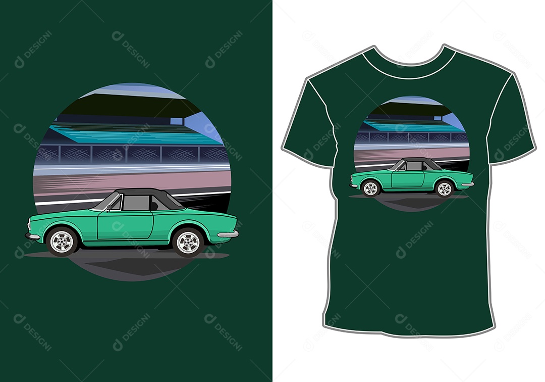 Camiseta com Estampa de Carro Ilustração Vetor EPS