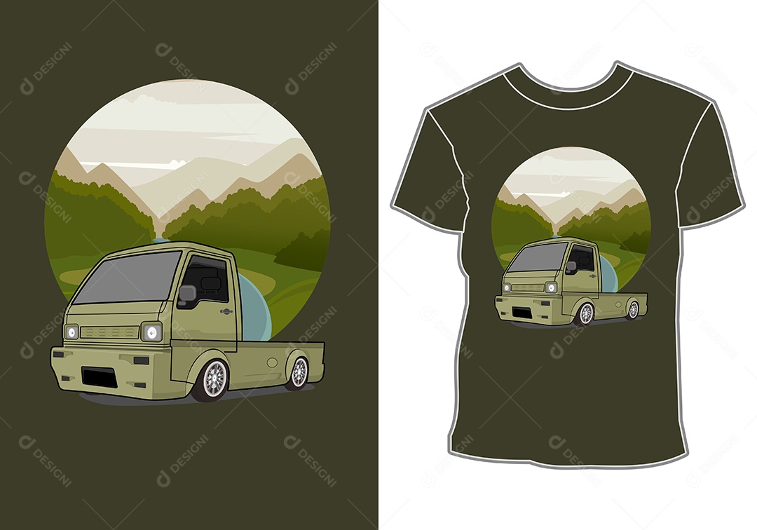 Camiseta com Estampa de Carro Ilustração Vetor EPS