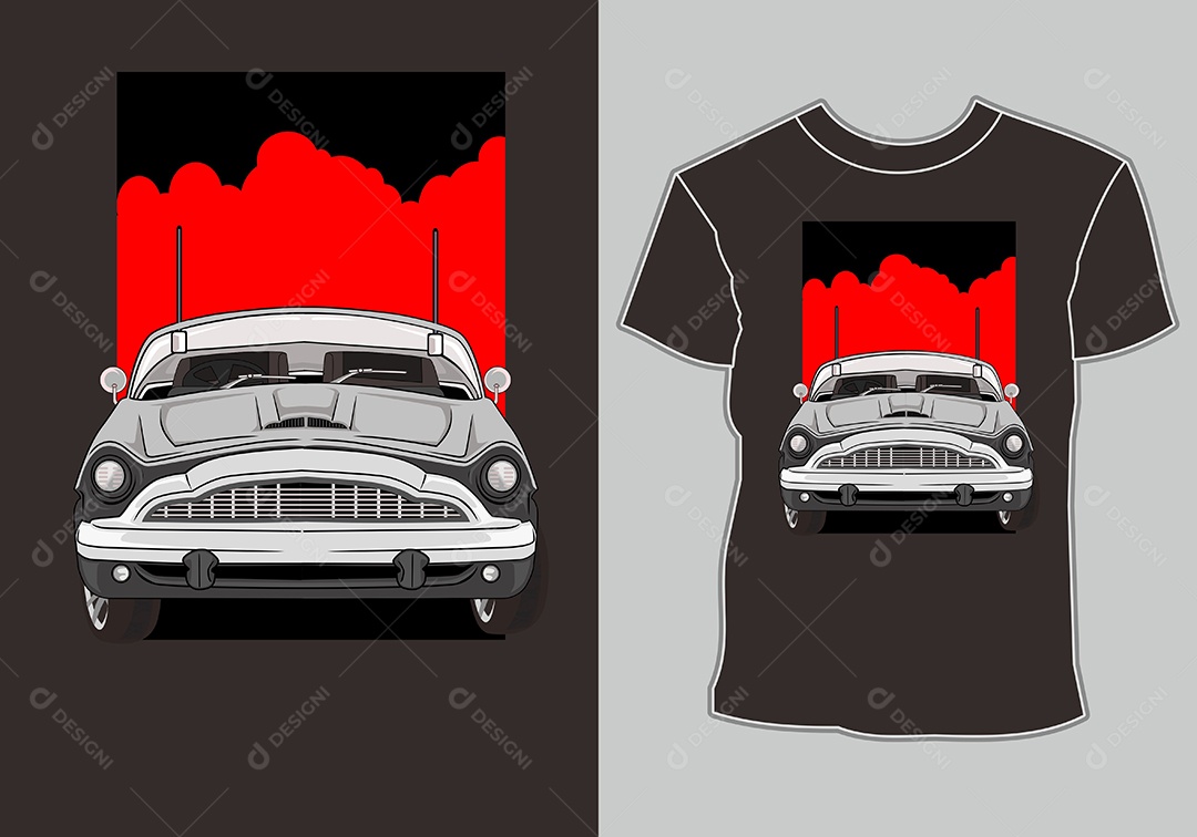 Camiseta com Estampa de Carro Ilustração Vetor EPS