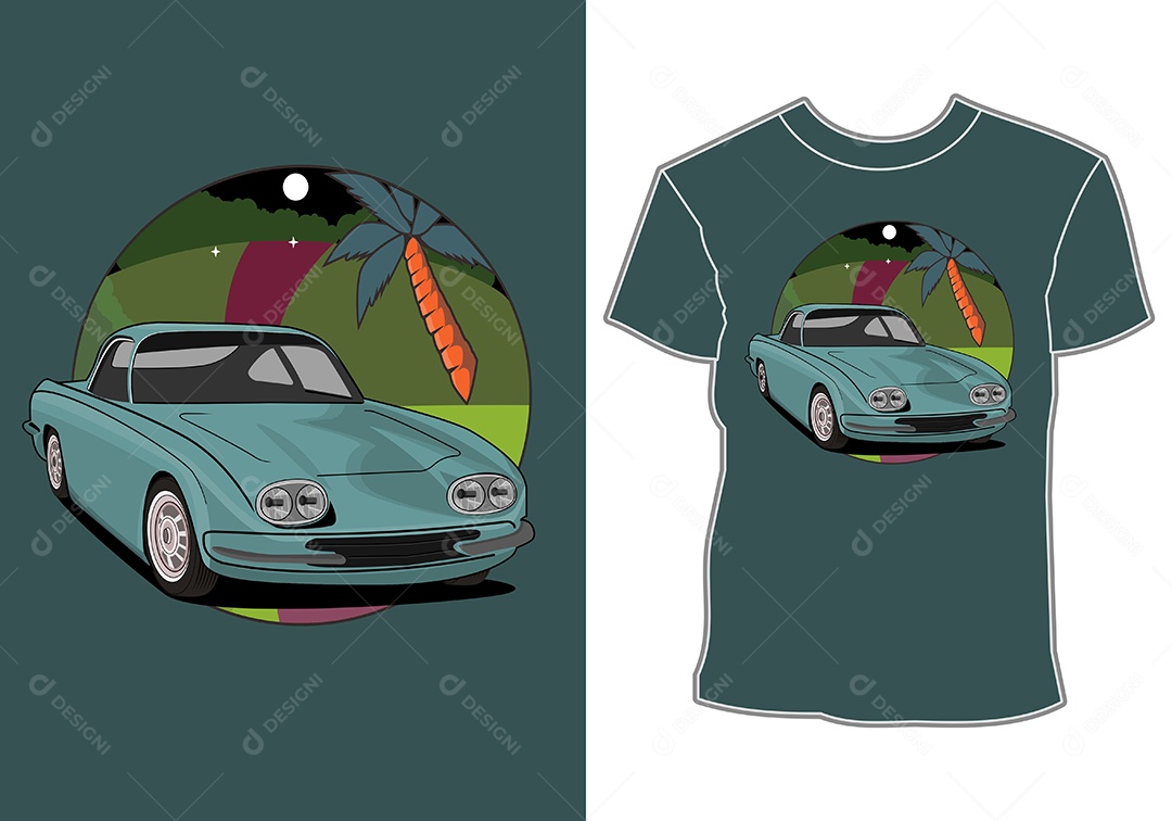 Camiseta com Estampa de Carro Ilustração Vetor EPS