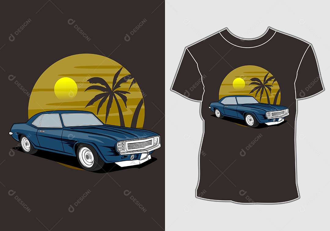 Camiseta com Estampa de Carro Ilustração Vetor EPS