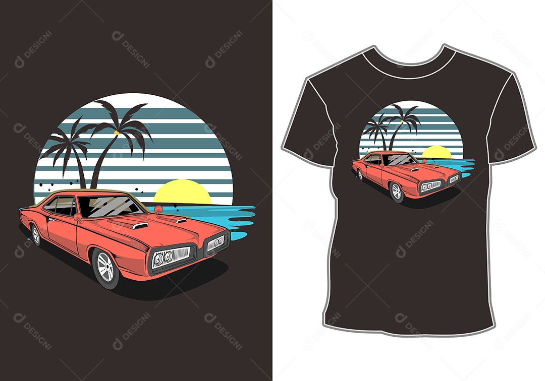 Camiseta com Estampa de Carro Ilustração Vetor EPS