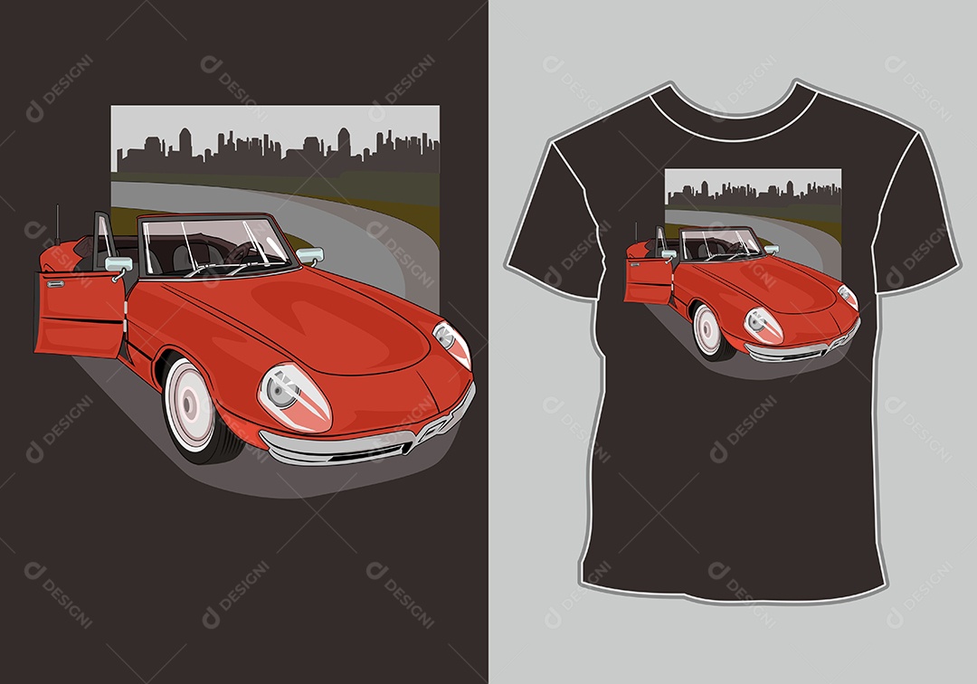 Camiseta com Estampa de Carro Ilustração Vetor EPS