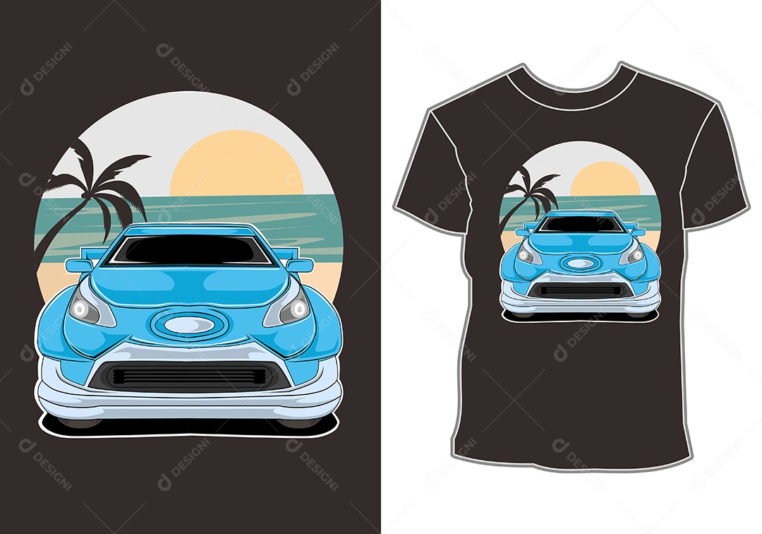 Camiseta com Estampa de Carro Ilustração Vetor EPS
