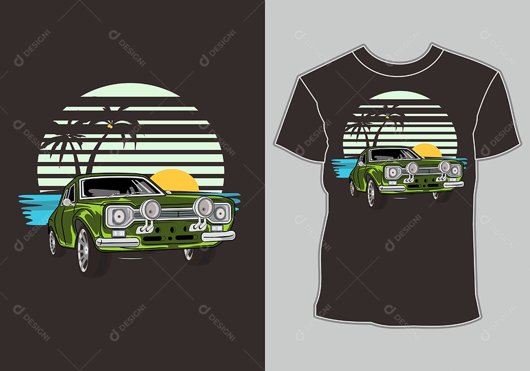 Camiseta com Estampa de Carro Ilustração Vetor EPS