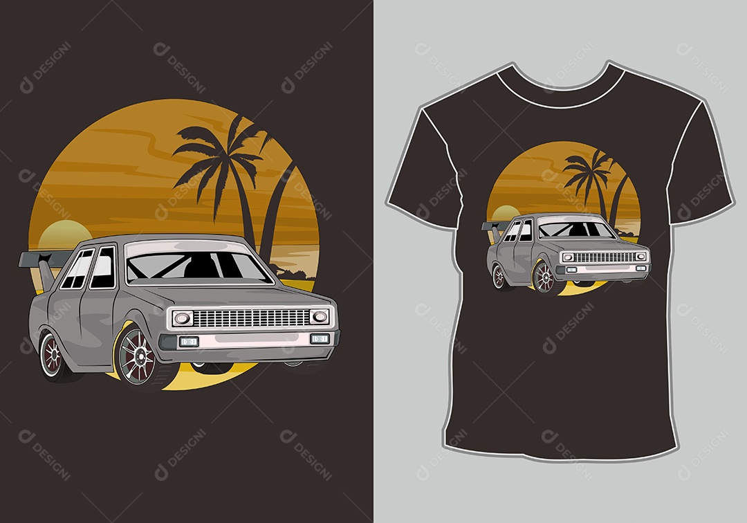 Camiseta com Estampa de Carro Ilustração Vetor EPS
