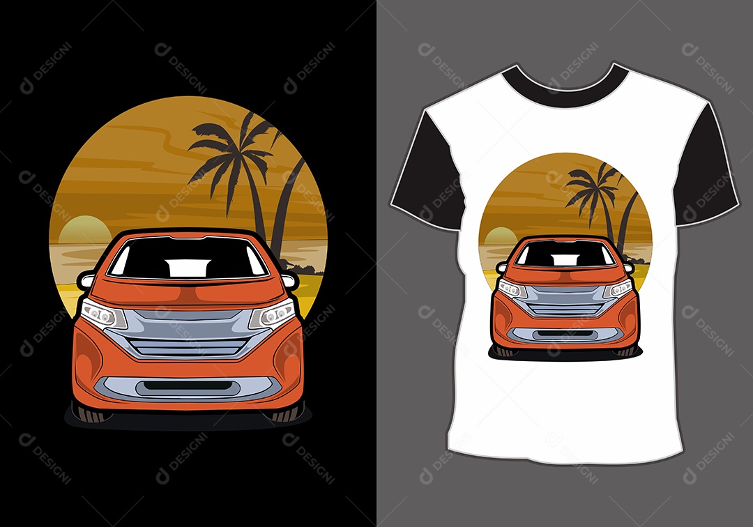 Camiseta com Estampa de Carro Ilustração Vetor EPS