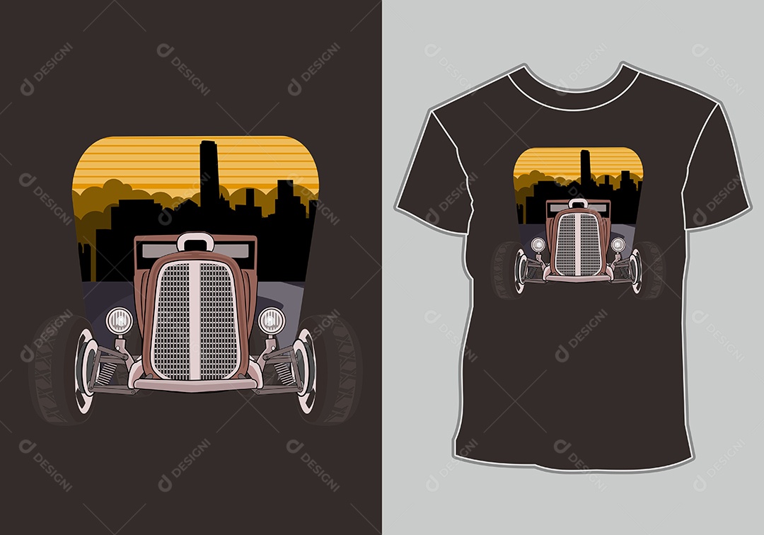 Camiseta com Estampa de Carro Ilustração Vetor EPS