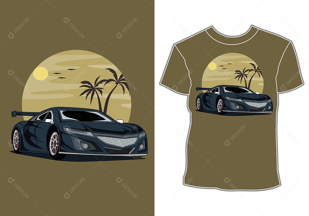Camiseta com Estampa de Carro Ilustração Vetor EPS