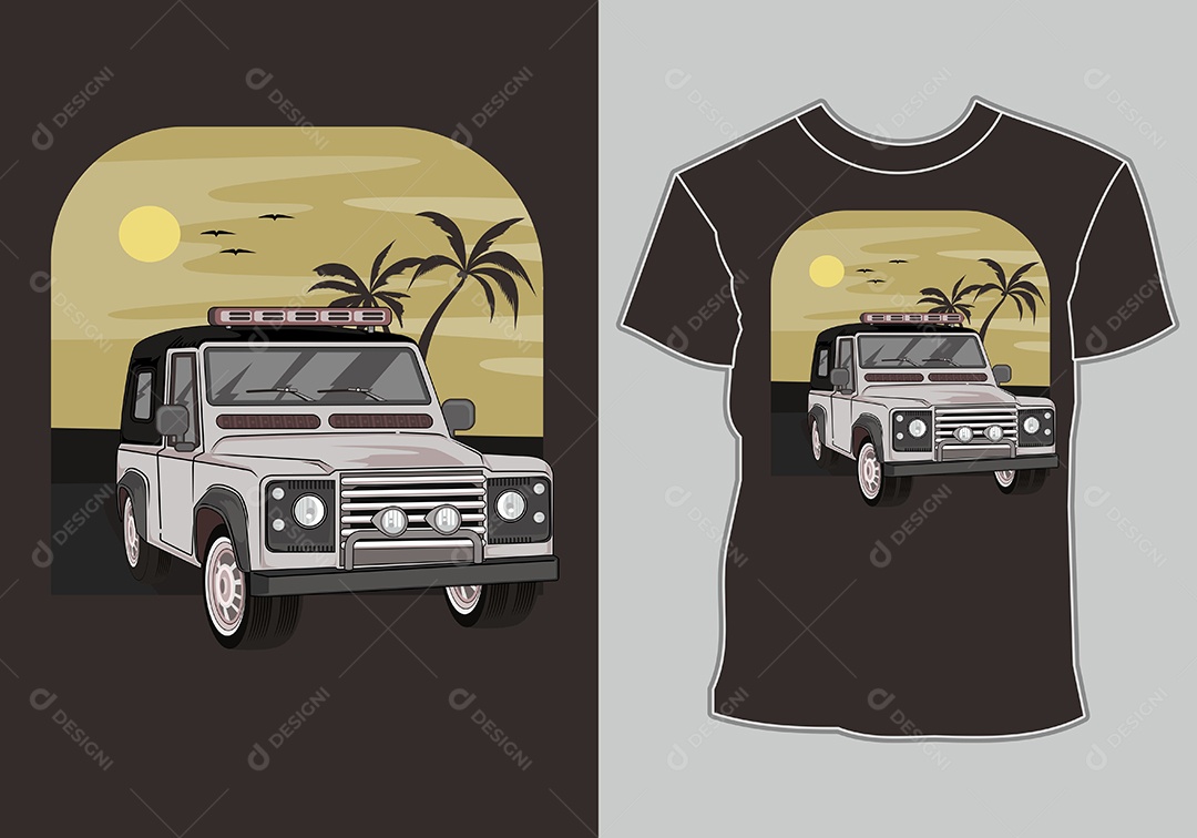 Camiseta com Estampa de Carro Ilustração Vetor EPS