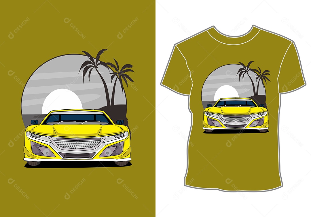 Camiseta com Estampa de Carro Ilustração Vetor EPS