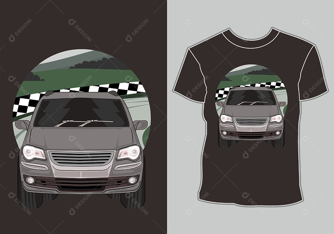 Camiseta com Estampa de Carro Ilustração Vetor EPS