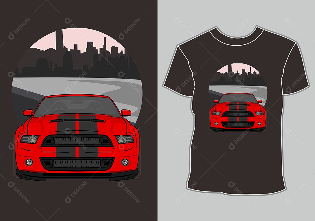 Camiseta com Estampa de Carro Ilustração Vetor EPS