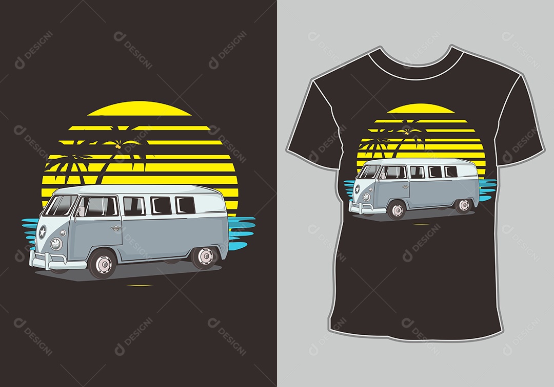Camiseta com Estampa de Carro Ilustração Vetor EPS