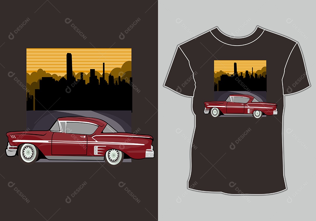 Camiseta com Estampa de Carro Ilustração Vetor EPS