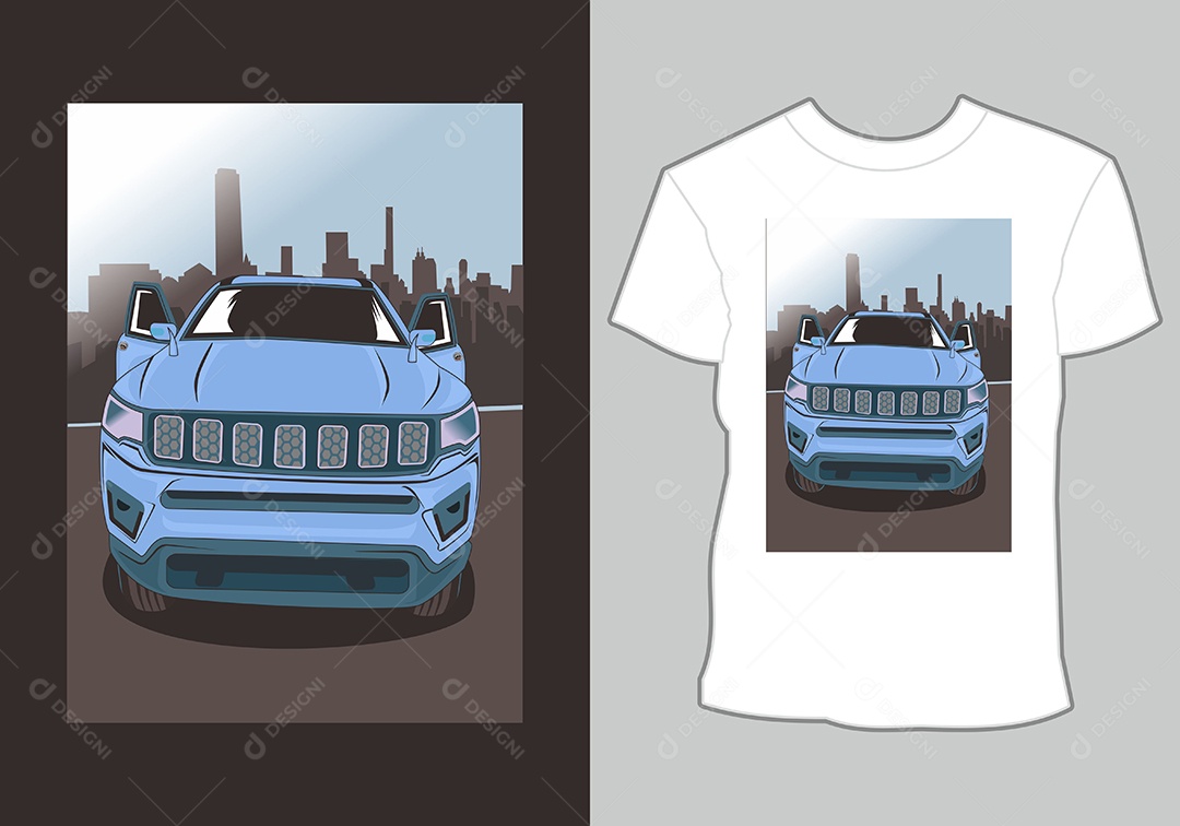 Camiseta com Estampa de Carro Ilustração Vetor EPS
