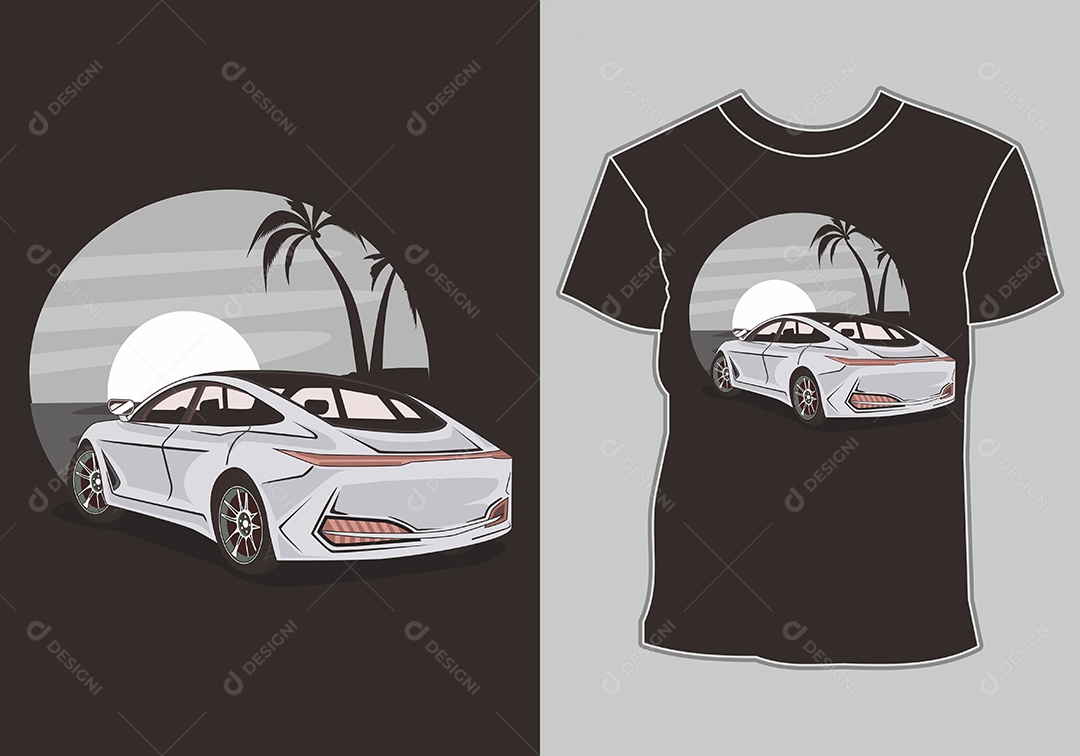 Camiseta com Estampa de Carro Ilustração Vetor EPS