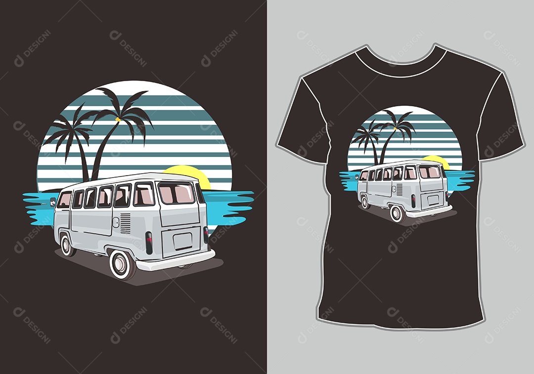 Camiseta com Estampa de Carro Ilustração Vetor EPS