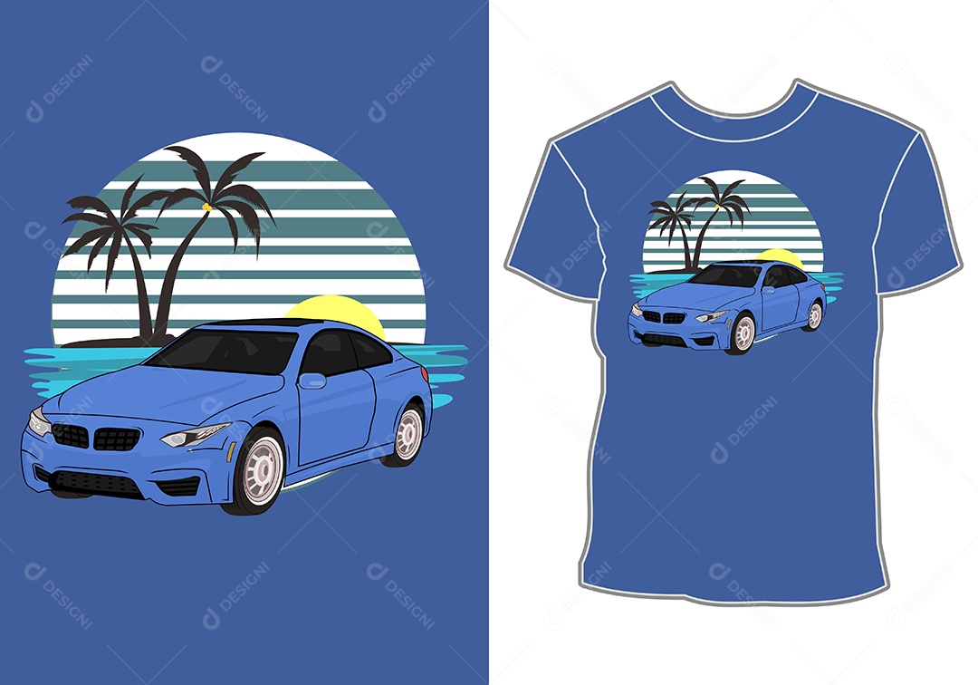 Camiseta com Estampa de Carro Ilustração Vetor EPS