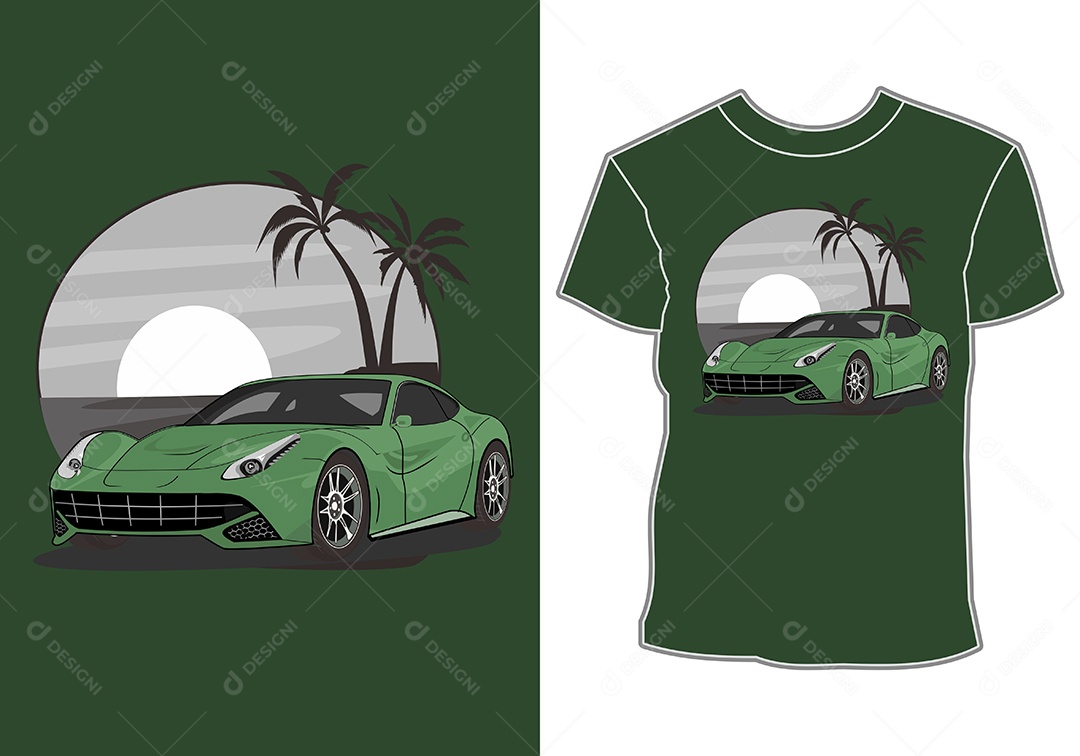 Camiseta com Estampa de Carro Ilustração Vetor EPS