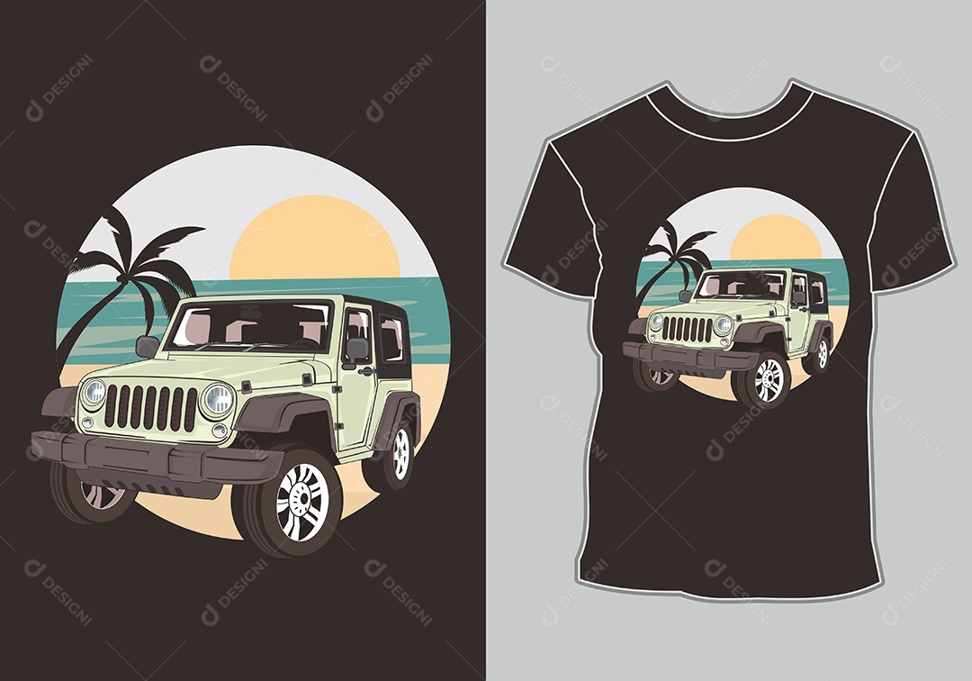Camiseta com Estampa de Carro Ilustração Vetor EPS