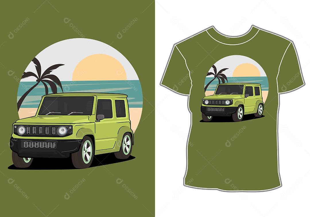 Camiseta com Estampa de Carro Ilustração Vetor EPS