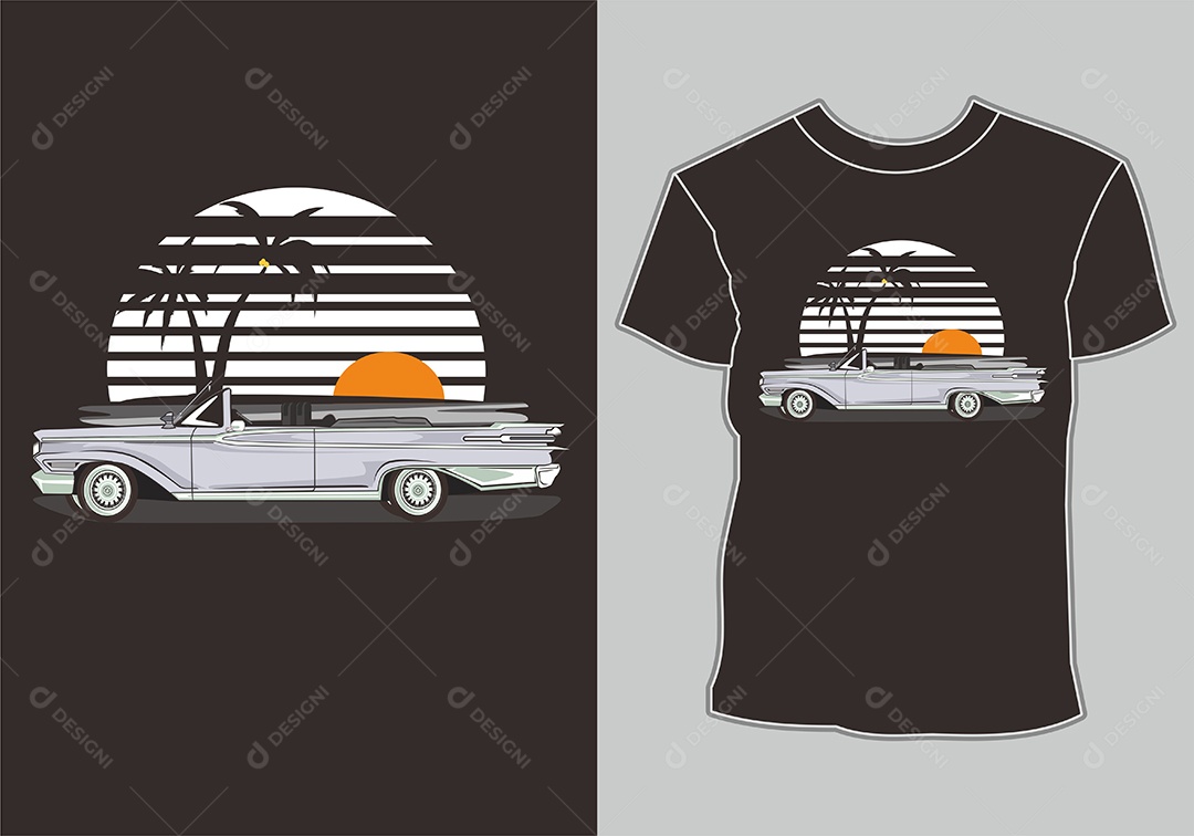 Camiseta com Estampa de Carro Ilustração Vetor EPS